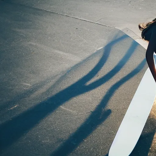 Image similar to graphic of a teenage girl pushing a skateboard side view