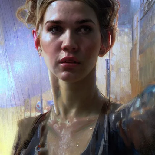 Image similar to really old hanna montana, full figure, long shot hyperrealistic portrait, bladerunner street, art of elysium by jeremy mann and alphonse mucha, fantasy art, photo realistic, dynamic lighting, artstation, poster, volumetric lighting, very detailed face, 4 k, award winning