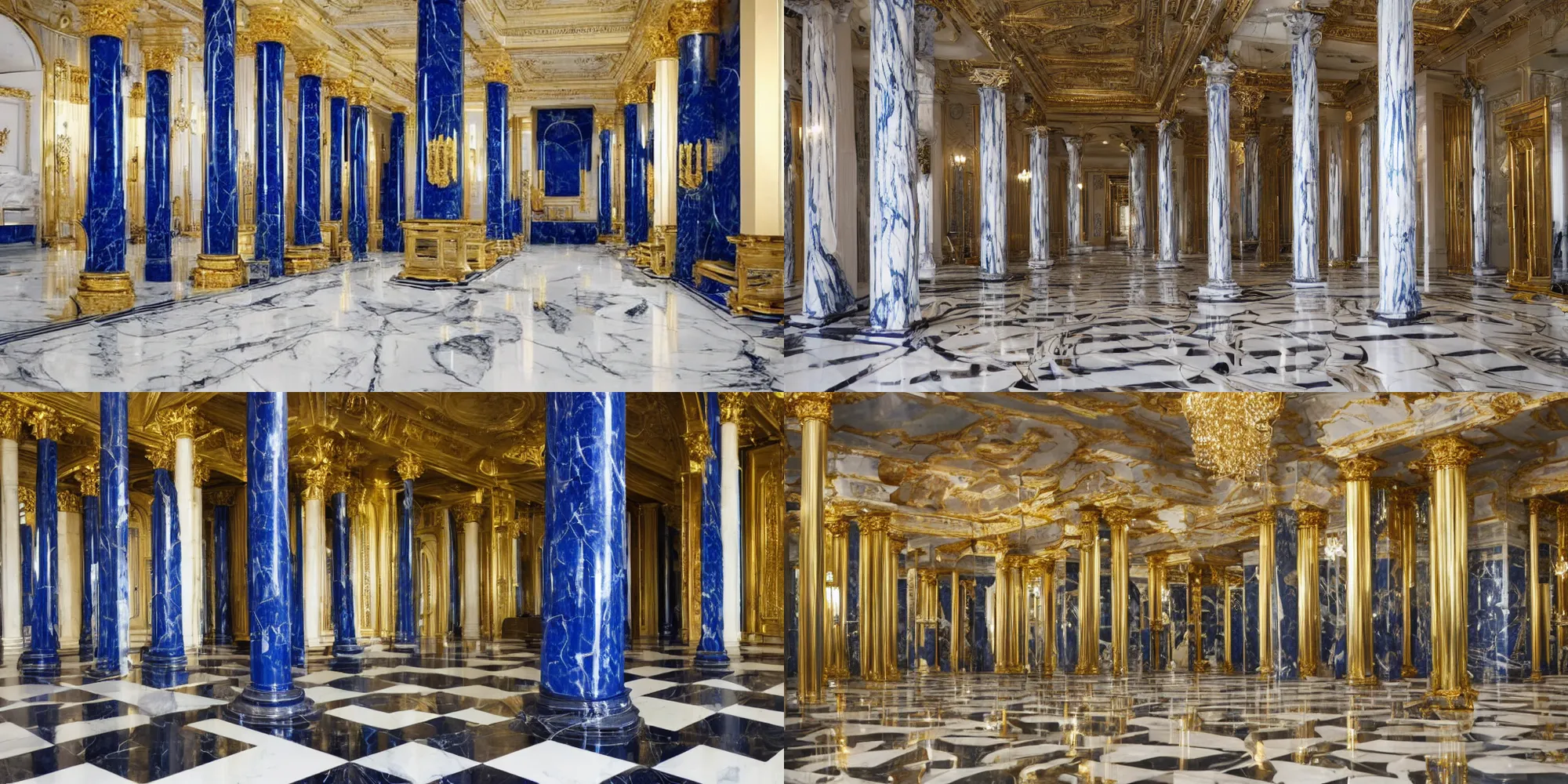 Image similar to Marble room with cobalt and gold pillars