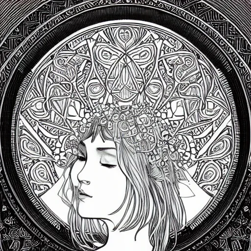 Image similar to clean simple line art of a little bit with short hair. no background. well composed, clean coloring book page, beautiful detailed face. coloring book line art by greg rutkowski and johanna basford and alphonse mucha