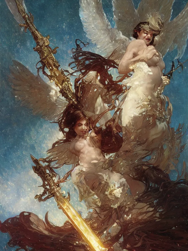 Prompt: an image of a terrifyingly beautiful angel of paradise wielding an electrified sword, by Stanley Artgerm Lau , greg rutkowski, thomas kindkade, alphonse mucha, loish, norman Rockwell