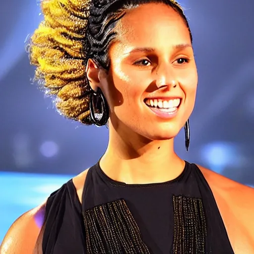 Image similar to alicia keys with wavy ponytail hairstyle