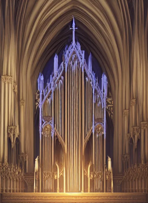 Image similar to pipe organ in a gothic cathedral witching hour, cinematic, heavenly, volumetric light highly detailed, digital painting, artstation, concept art, smooth, sharp focus, epic illustration, unreal engine 5, 8 k illustration by bouguereau and greg rutkowski and edgar maxence