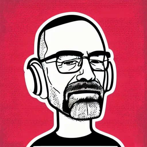 Image similar to a breaking-bad-walter-white, svg sticker, vector art, wearing headphones, jamming to music