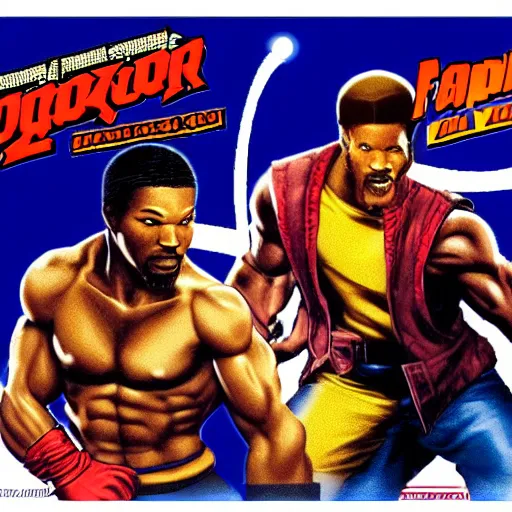 Image similar to portrait of jamie foxx in double dragon video game splash screen