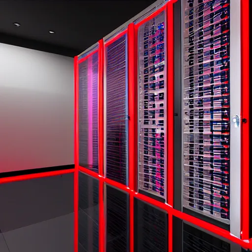 Prompt: server room with red ambient lights, realistic,