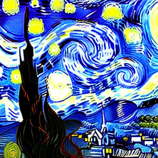 Image similar to Starry night vii poster but the black is white and the dark blue is light, deep detailed