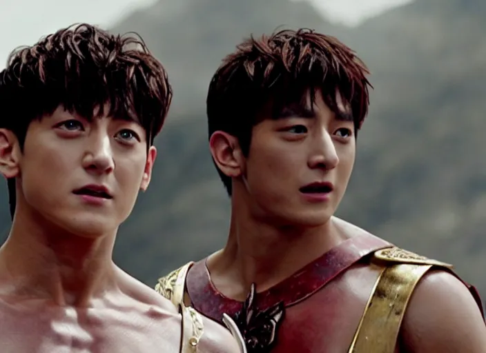 Image similar to film still of jungkook as leonidas in 3 0 0 movie, 8 k