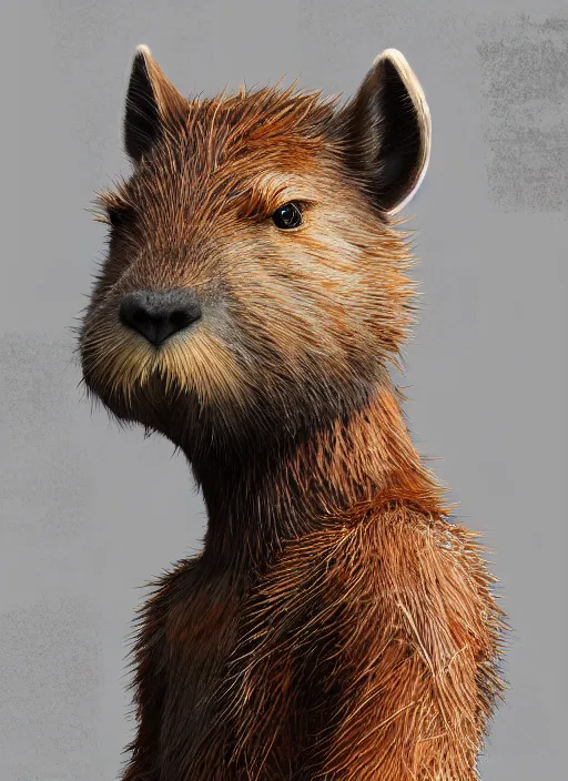 Prompt: detailed full body concept art illustration oil painting of an anthropomorphic capybara 007 in full intricate clothing, biomutant, dystopian, ultra detailed, digital art, octane render