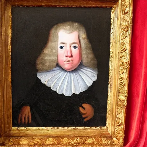 Image similar to donald trump as a 1 7 th century pageboy in england, restored painting, 1 8 th century, restored art, oil on canvas