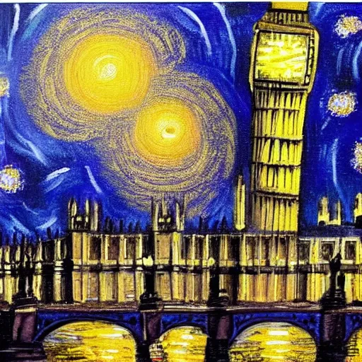 Prompt: painting of big ben in style of starry night
