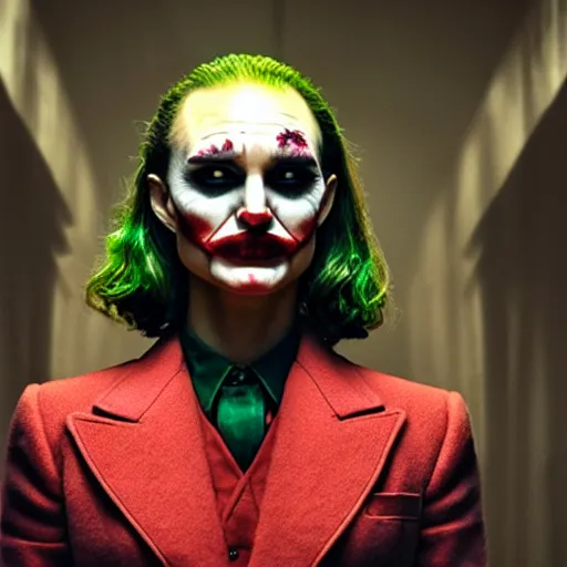 Image similar to stunning awe inspiring natalie portman as the joker movie still 8 k hdr atmospheric lighting