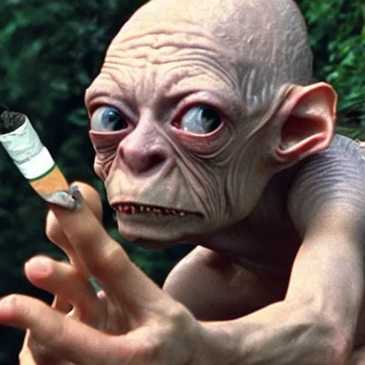 Image similar to gollum with cigarette selfie