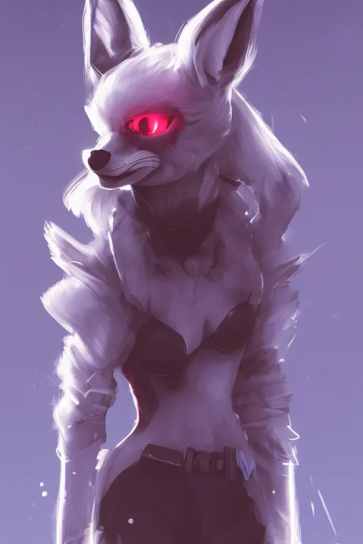 Image similar to a fox fursona, trending on artstation, by kawacy, furry art, digital art, cyberpunk, high quality, backlighting