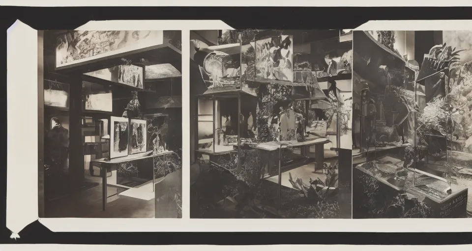 Image similar to A three color offset photography of objects on display, anthropology of wonder, exotic artifacts, bauhaus, colonial expedition, exhibition, 60s style