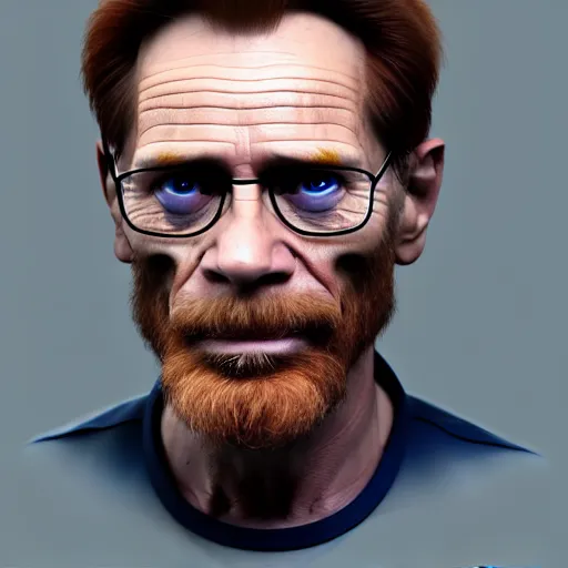 Image similar to willem defoe pretending to be a scientist 4 k, cinematic shot, painting by jama jurabaev, extremely detailed, brush hard, artstation, high quality, brush stroke