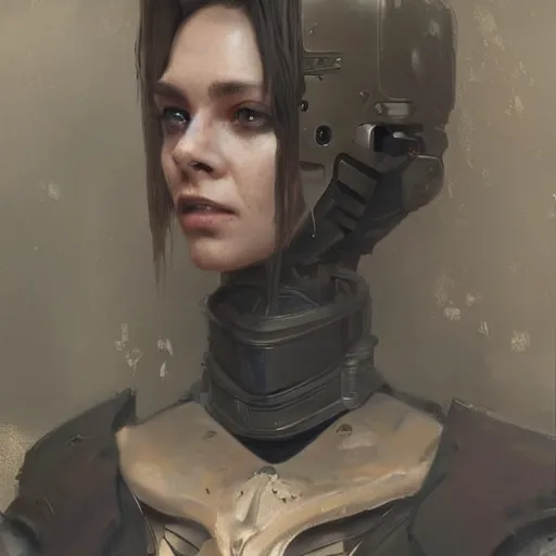Prompt: extremely detailed oil painting portrait of a robotic witch knight scavenger in an apocalyptic fantasy wasteland art by Greg Rutkowski, trending on artstation