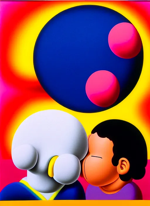 Image similar to kissing by shusei nagaoka, kaws, david rudnick, airbrush on canvas, pastell colours, cell shaded!!!, 8 k