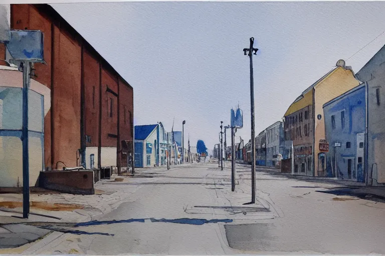 Prompt: a water color painting of a desolate lulea street by lars lerin