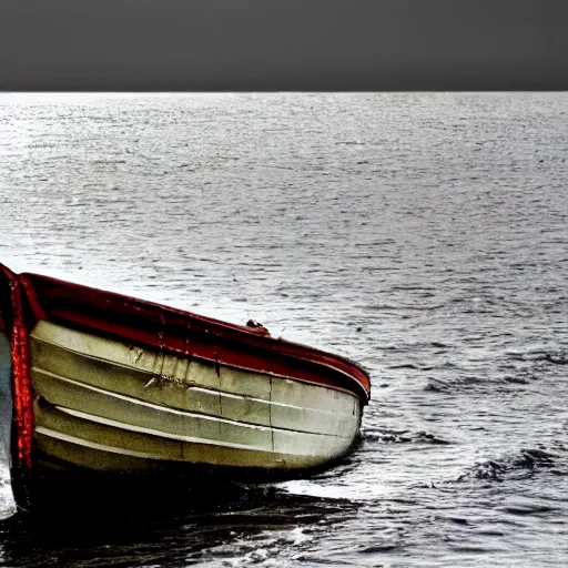 Prompt: a boat on the seas, the sea is made of metal and rock but still works like water