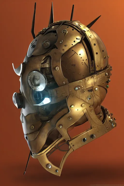 Prompt: steampunk mask minimalist fantasy art robot ninja helmet, global illumination ray tracing hdr fanart arstation by sung choi and eric pfeiffer and gabriel garza and casper konefal chaykin howard and campionpascale and cooke darwyn and davis jack