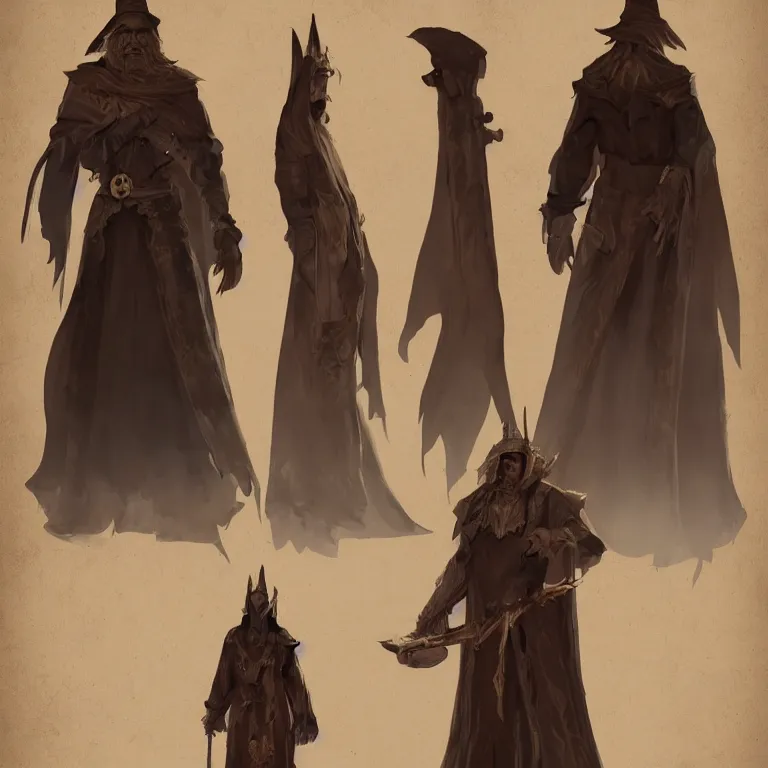 Prompt: A Wizard in desert robes concept art + detailed character portrait
