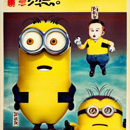 Prompt: japanese maganize advert for minions, 1 9 4 3