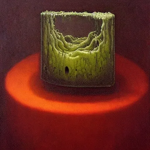 Image similar to aspic on plate, painting by beksinski, bernie wrightson, trending on artstation, horror film, creepypasta