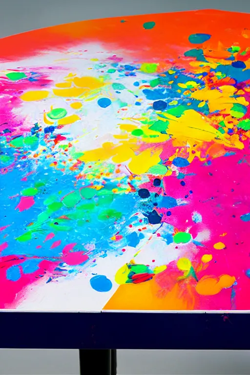 Image similar to table tennis art, paint splatters colorful