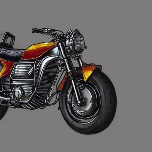 Prompt: concept art of a 1980s motorcycle, high detail, high definition, 8k
