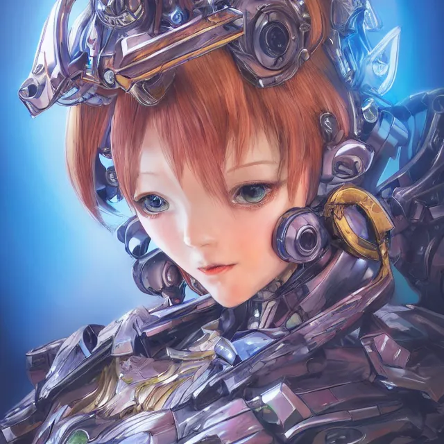 Image similar to studio portrait of lawful good colorful female holy mecha paladin absurdly beautiful, elegant, young cute anime girl, ultrafine hyperrealistic detailed face illustration by kim jung gi, irakli nadar, intricate linework, sharp focus, bright colors, matte, octopath traveler, final fantasy, unreal engine highly rendered, global illumination, radiant light, intricate environment