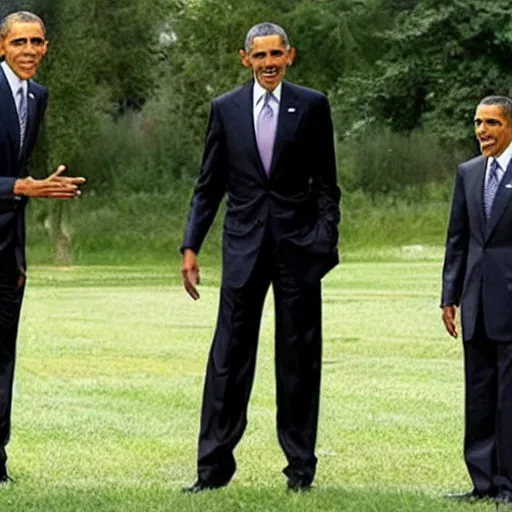 Image similar to obama fighting obama while obama watches from a distance with obama and also there's obama and obama and obama