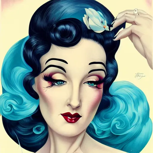 Image similar to a pinup illustration of dita von teese in the style of anna dittmann.