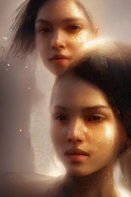 Prompt: Artificial Intelligence, joyful, close-up portrait, intricate, elegant, volumetric lighting, scenery, digital painting, highly detailed, artstation, sharp focus, illustration, concept art, ruan jia, steve mccurry