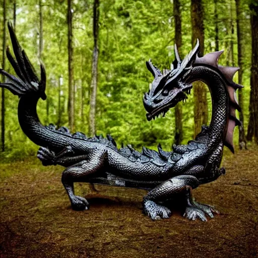 Image similar to dragon out of a pool of oil, photograph taken in a dark forest