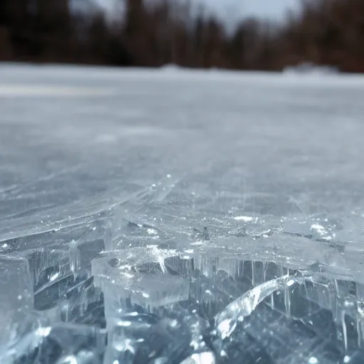 Prompt: see through clear sheet of ice in front of person