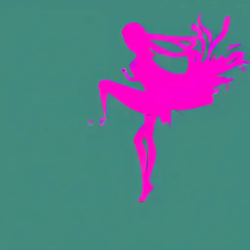 Image similar to A silhouette of a woman with long pink hair dancing around a lilly flower