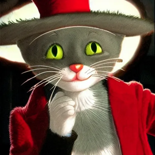 Image similar to the cat in the hat discovering his own mortality