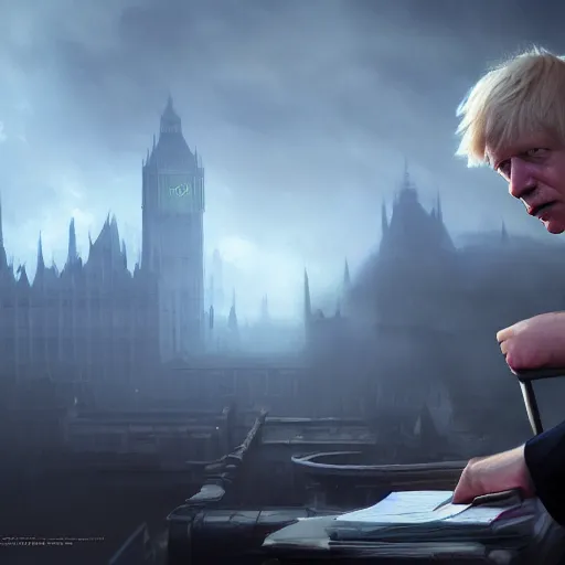 Prompt: Boris Johnson, sharp focus, fantasy style, octane render, volumetric lighting, 8k high definition, by greg rutkowski, highly detailed, trending on art Station