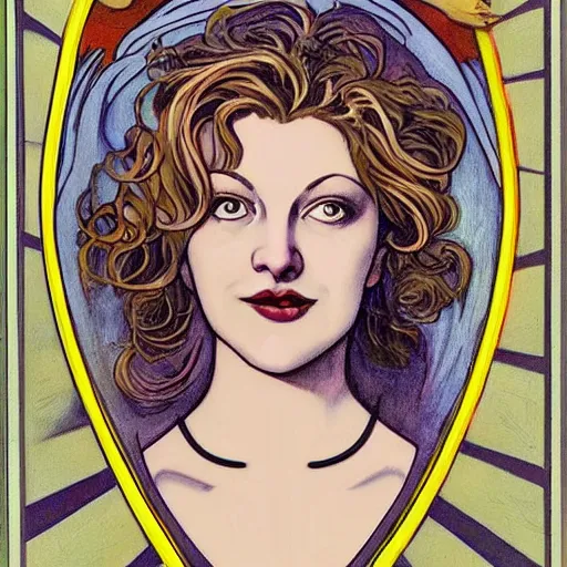 Prompt: sheryl lee as laura palmer, mucha style,