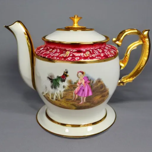 Prompt: royal Albert senorita teapot mixed with a dog