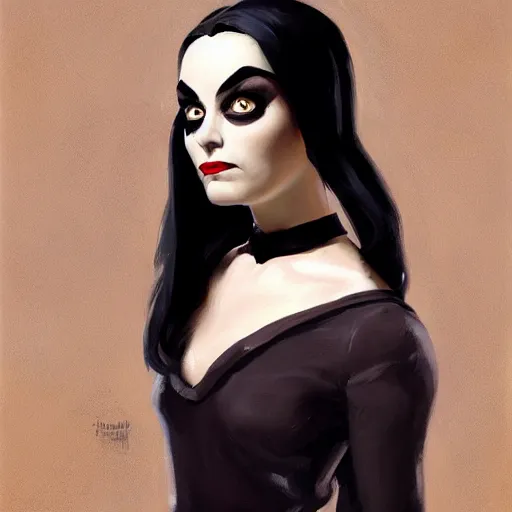 Prompt: greg manchess portrait painting of wednesday from addams family as overwatch character, medium shot, asymmetrical, profile picture, organic painting, sunny day, matte painting, bold shapes, hard edges, street art, trending on artstation, by huang guangjian and gil elvgren and greg rutkowski