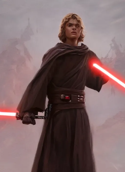 Image similar to highly detailed painting of anakin skywalker as a sith, unreal engine, fantasy art by greg rutkowski, global illumination, radiant light