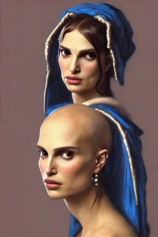 Image similar to character portrait cyberpunk warhammer 4 0 k, natalie portman as the girl with the pearl earring character design, painting by gaston bussiere, katsuya terada, frank frazetta, tom of finland, trending on artstation