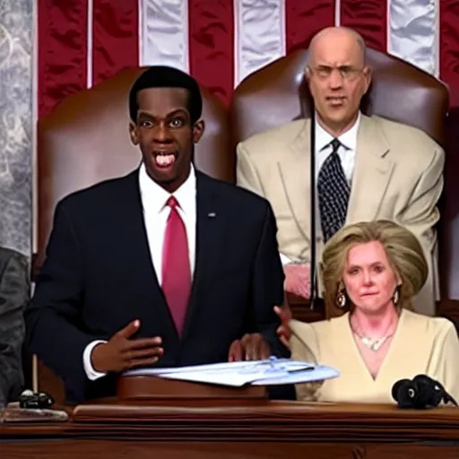 Image similar to Jar Jar Jar Binks giving the State of the Union Address, high quality press photograph