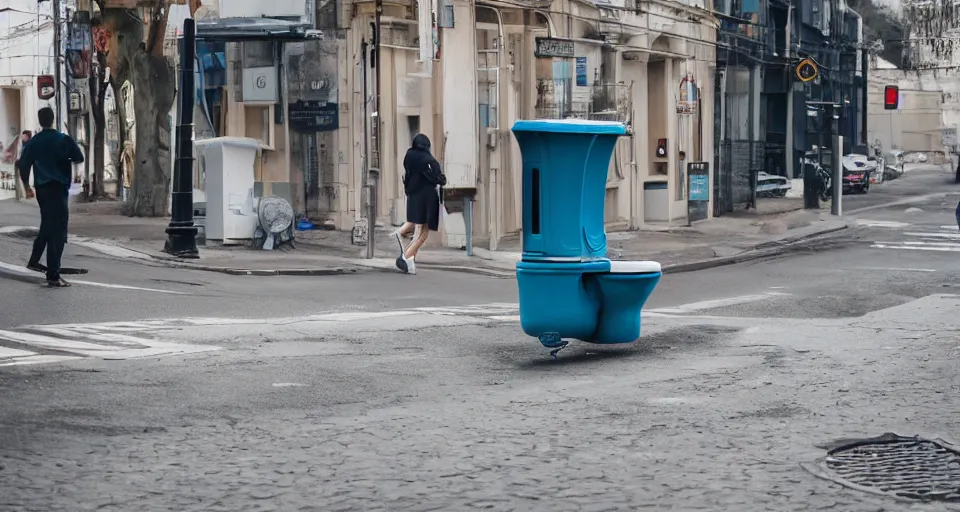 Image similar to a Toilet Running down the street