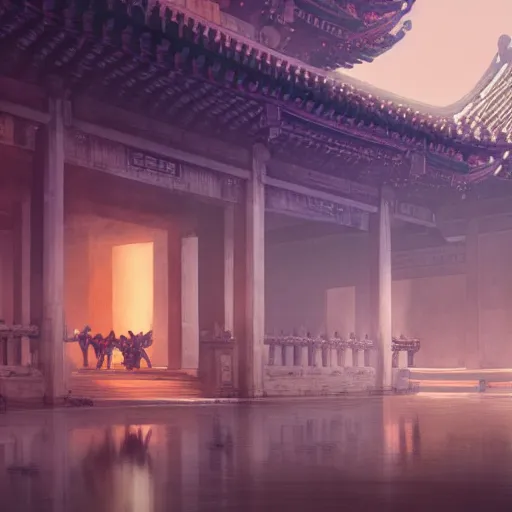 Prompt: beautiful render of tang dynasty, palaceby andreas rocha and greg rutkowski, trending on artstation, unreal engine, 8 k hd wallpaperjpeg artifact, blur, artfact