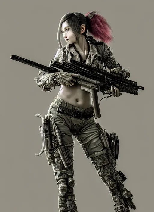 Image similar to the portrait of lawful neutral female cyberpunk marine sniper as absurdly beautiful, gorgeous, elegant, young gravure idol, an ultrafine hyperdetailed illustration by kim jung gi, irakli nadar, intricate linework, bright colors, octopath traveler, final fantasy, unreal engine 5 highly rendered, global illumination, radiant light, detailed and intricate environment