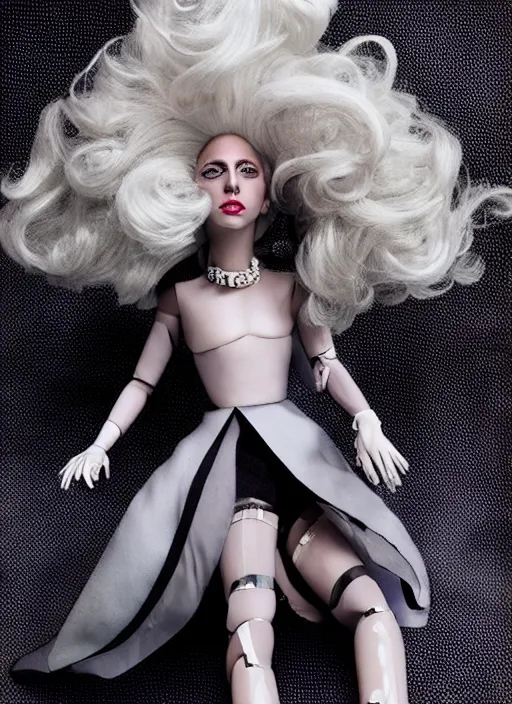 Prompt: lady gaga styled by nick knight posing, photohoot as a doll, set pieces, intricate set, vogue magazine, canon, highly realistic. high resolution. highly detailed. dramatic. 8 k. 4 k.