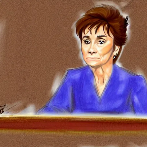 Prompt: judge judy vaping. courtroom sketch